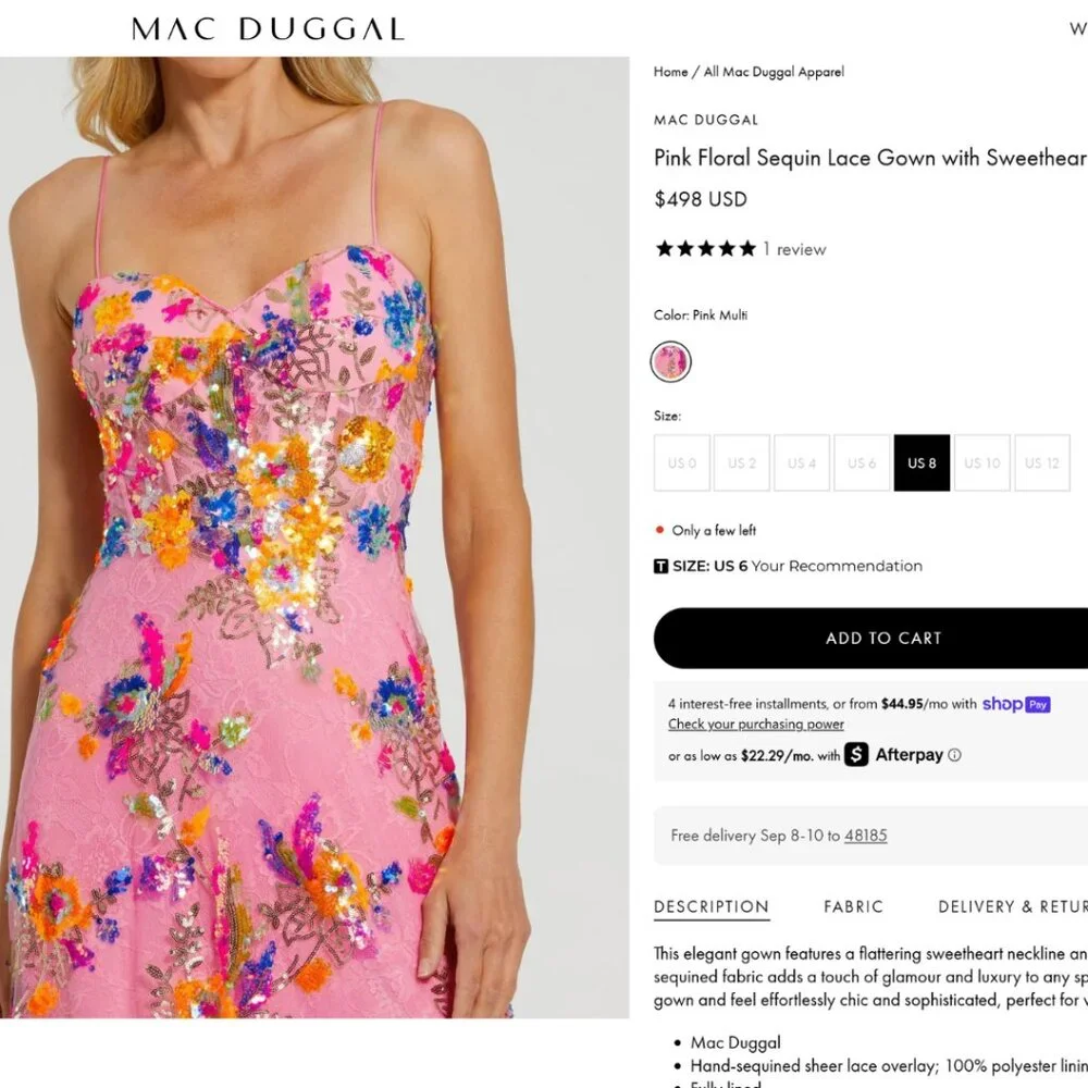 Mac Duggal 68508 Size 8‎ Pink Blue Gold Floral Sequin Lace Gown Long Maxi Dress - Picture 2 of 5
